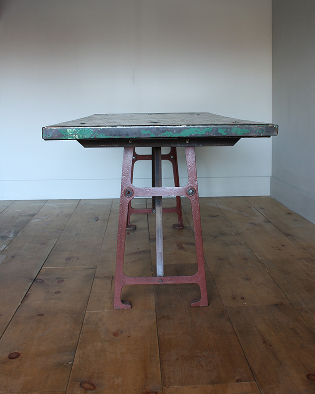 industral red metal legged table