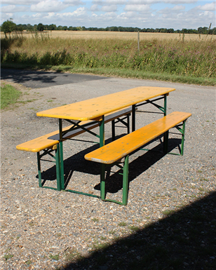 German Beer Garden Tables and Benches - Yellow with Green legs - Oktoberfest  - (220cm)