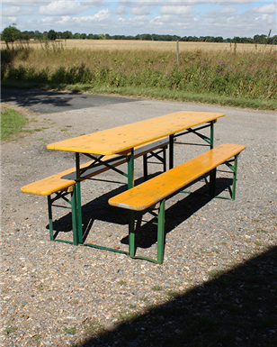 German Beer Garden Tables and Benches - Yellow with Green legs - Oktoberfest - (220cm)