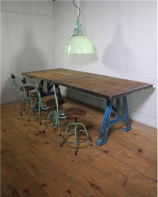 Industrial Blue Metal Legged Table