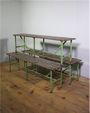 green metal benches