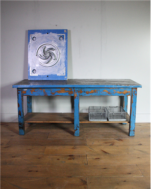 metal Topped Blue Table