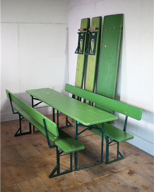 Ocktoberfest - Green - Beer Festival Table and Bench sets - with wooden backs on Benches