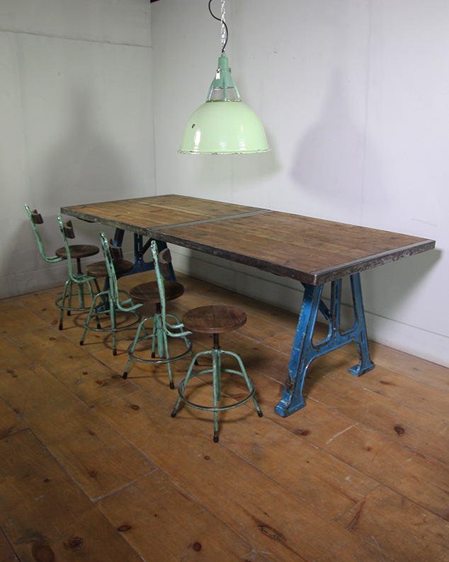 Industrial Blue Metal Legged Table