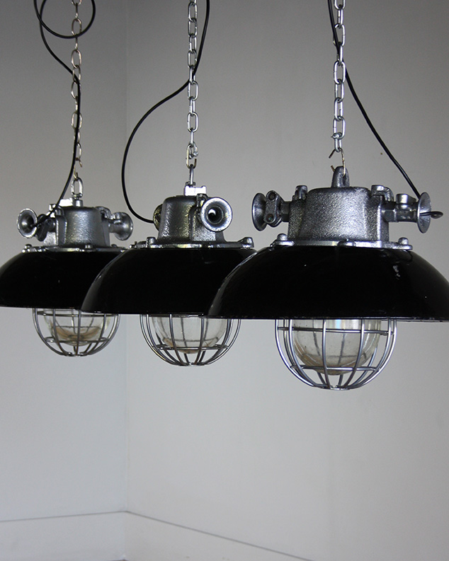 Czech Industrial Lights with Caged Glass