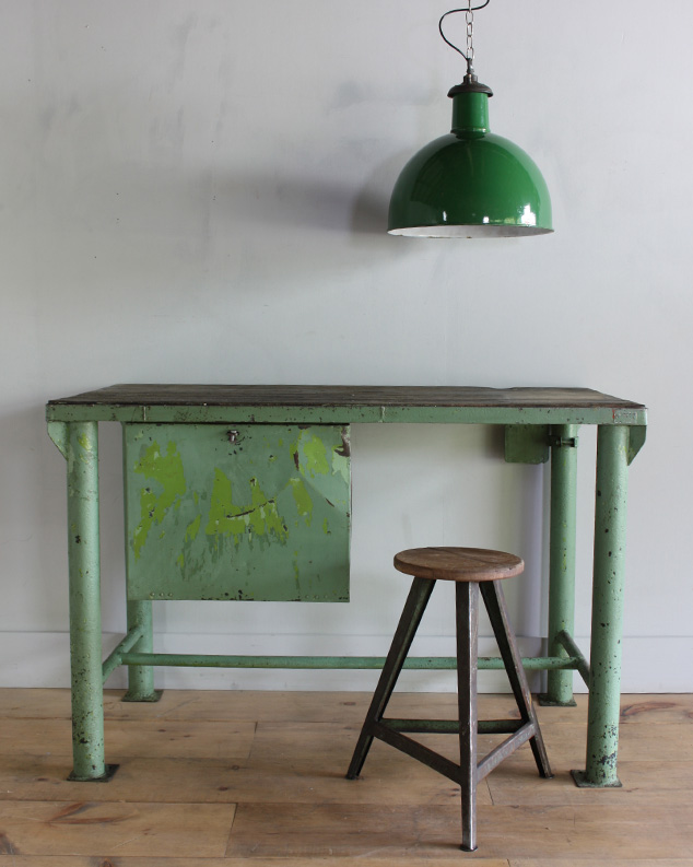 green metal workbench