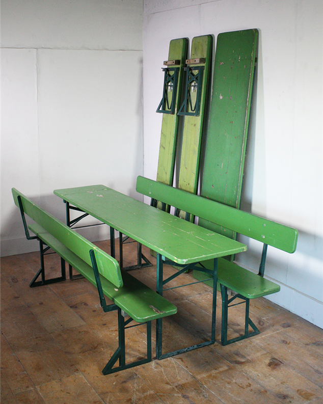 Ocktoberfest - Green - Beer Festival Table and Bench sets - with wooden backs on Benches 