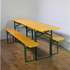 German Beer Garden Tables and Benches - Yellow with Green legs - Oktoberfest - (220cm)