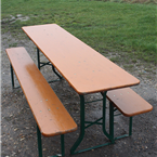 German Folding Tables and Benches - Brown tops with Green legs