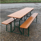 German Folding Tables and Benches - Brown tops with Green legs