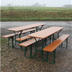 German Folding Tables and Benches - Brown tops with Green legs