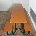 German Folding Tables and Benches - Brown tops with Green legs